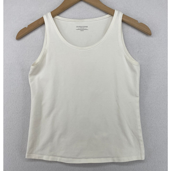 EILEEN FISHER Tank Top PP Stretch Cotton Jersey Scoop Neck Shell White USA - Picture 1 of 10